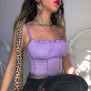 Koszulka damska seksowne paski spaghetti Ruffle rośliny 2021 Zimowe kobiety fioletowe bez rękawów bez tyłu top żeńska chuda ubranie bralette