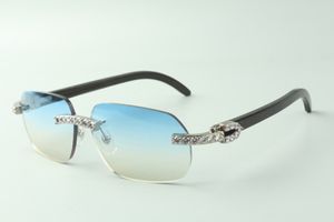 Прямые продажи XL Diamond Sunglasse 3524024 с черными буйволами рога Храмы дизайнерские очки, размер: 18-140 мм