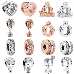 FIT Orijinal Pandora Charms Bilezikler DIY Kadınlar Takı Hediye Yeni Cam Kalp Balon Taç Erkek Kız Klasik Moda Dangle Boncuk