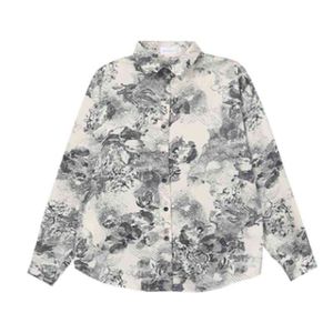Mulheres blusa tops chiffon design tinta pintura imprimir colarinho de manga comprida camisa solta roupa b3061 210514