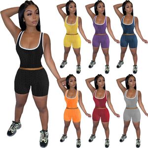 Nya sommarskvinnor Tracksuits Jogger Suit Tank Top Crop Top+Shorts Fitness Yoga Tvåbit Set Plus Size 2xl Outfits Solid Color Sports Suits Casual Black Sportswear 4747
