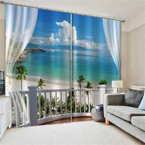 Sea Beach Series Printing Curtain Living Room Bedroom Blackout Wholesale Window Scenery Drapes 211203