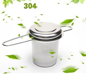 Tekanna Tea Tools Silter med keps Rostfritt Stål Löst blad Infuser Korg Fällande Handtag Filter BIG LID