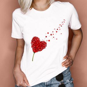 女性の素敵なトレンドスタイルのファッションTシャツかわいい甘い愛バレンタインレディー服トップスティープリントTシャツ