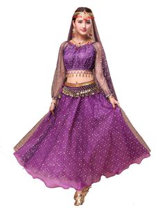 Belly Dance Costume Performing Dancewear Bollywood Bellydance Dress Hip Scraf Set Chiffon Top Skirt Coin Belt Stage Wear