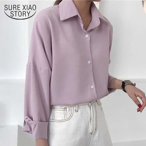 Yaz Kadın Bluz Katı Çok Renkler Yaka Tek Göğüslü Zarif Rahat Gevşek Vahşi Pembe Feminin Blusa Tops 9681 210528