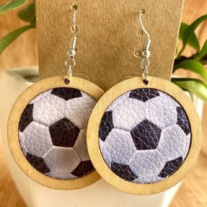 Sports Style Football Softball Baseball Wooden Earrings Charm PU Leather Dangle Earrings For Women Outdoor Jewelry