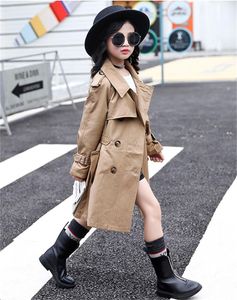 3-11 Anos Grandes Meninas Trench Coat Primavera Outono Casual Dupla Breasted Windbreaker Crianças Moda Fashion Outwear