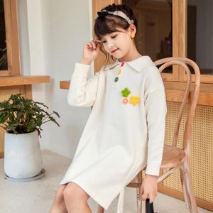 Wholesale style long straight gown for sale - Group buy Girl s Dresses Korean Style Knitted Dress For Girls Long Sleeve Turn Down Collar Straight Gowns Children Casual Knee Length Clothes