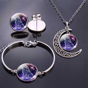 Jewelry Sets Luxury designer Bracelet Constellation Set 12 Zodiac Signs Glass Cabochon Necklace Earrings Women 4PCS Birthday Gifts