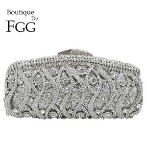 Boutique de FGG Hollow Out Crystal Women Clutches Evening Bags Wedding Party Cocktail Metal Minaudiere Diamond Handväska och handväska