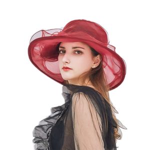 Fashion Ladies Dress Wedding Organza Hats Church Flower Hat Elegant Kentucky Derby Hats Girls Womens Foldable Wide Brim Sun Visors Races Cap Headwear Accessories