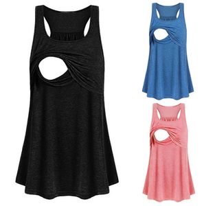 Maternity Nursing Dress Kvinnor Amning Klänning Kortärmad Nursing Klänning Lös Comfy Pull-Up Nursing Tank Toppar Vest Q0713