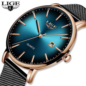 LIGE 2020 Novas Mulheres Assistir Top Marca Luxo Ladies Malha Cinto Ultra-fino Relógio De Aço Inoxidável Waterproof Quartz Watch Reloj Mujer Q0524