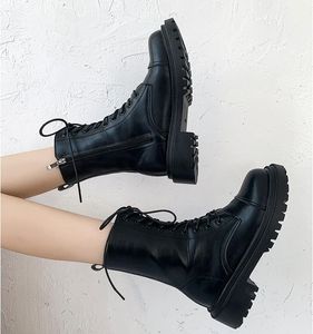 Kvinnor Stövlar Triple Black Platform Shoes Lady Womens Boot Lace-up Heels Läder Sko Trainers Sport Sneakers 05