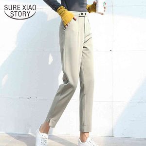 ブラックハーレム鉛筆春の女性カジュアルスーツのズボンの緩い堅いソリッドオールプラスサイズの高い腰のズボンCapris 8515 50 210417