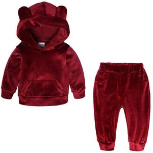 Baby Boys Girls Velvet Hooded Clothing Set Kids Jacket Coat Pants Suit for Sports Suits Tracksuits Toddler Children Clothes Set Y220310