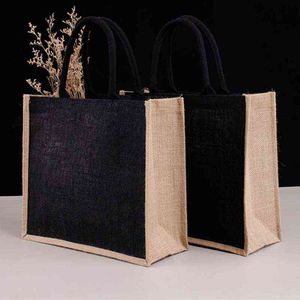 NXY Shopping Bags Reusable Jute Tote Bag Eco Friendly Burlap Grocery for Beach pouch 220128