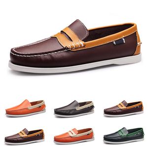 Deri Bezelye erkek Rahat Sürüş Ayakkabı Yumuşak Taban Kauçuk Moda Siyah Donanma Kahverengi Mavi Haki Sarı Gri Ayakkabı Tüm Maç Tembel Cross Kenarlık Sneakers Color4