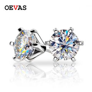 OEVAS REAL 1 CARAT 6.5MM MOISSANITE Серьги стержня женщин 100% 925 Стерлинговое серебро сверкающие свадьбы