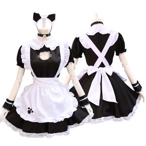 Anime Costumes 2021 New Black Lolita Dresses Maid Outfit Cute Cat Cosplay Costume Women girls Suit Apron Dress Halloween Costumes