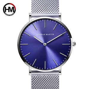Homens Malha de Aço Inoxidável Japão Movimento de Quartzo Impermeável Dial Azul Relógio de Pulso Moda Simples Elegante Top Luxury Brand Relógios 210527