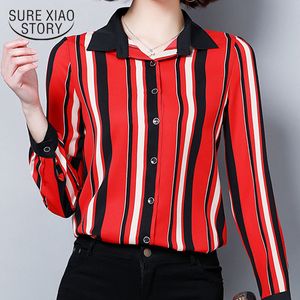 Blusas Mujer De Moda Womens Tops And Blouses Chiffon Blouse Plus Size Button Striped Turn-down Collar Shirts 2395 50 210415