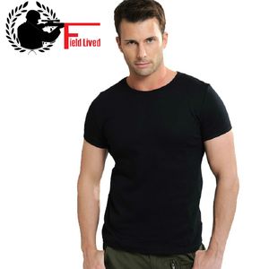 Sommar T-shirts Mode Märke Hög Elasticitet Militärstil T-shirt Kortärmad Slim Fit Male Tshirt Cotton Tee för Män 210518