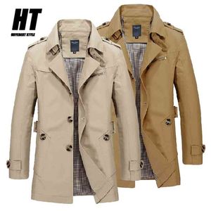 Affärsjacka män Mid Length Windbreaker Vår Höst Casual Bomull Överrock British Style Fashion Trench Outwear Coats 210811