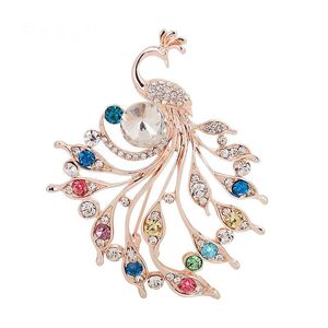 Pins, broches moda feminina elegante broche de pavão incrustado com cristais de strass e zircão para participar da jóia de dança de banquete