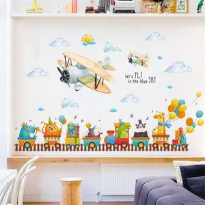 Animais bonitos dos desenhos animados adesivos de parede para crianças sala sala de estar sofá fundo parede decoração de casa auto adesivo adesivo 210929