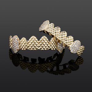 Embossed Smooth Canine Zirconium Hip Hop Teeth Grill Iced Out CZ Stone Micro Paved Men Women's Top&Bottom Grills Set