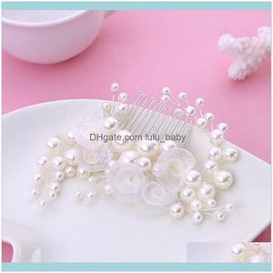 Hårsmyckenklipp Barrettes Fashion Style Pearl Flower Handgjorda brudkronbröllopsmycken Crystal Tiara för Woman Gift SL Drop Del Del