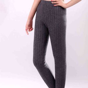 Kadın Sonbahar ve Kış Trendy Sıcak Tayt Kadın Elastik Kaşmir Rahat Pantolon Kadın Gri Moda Nervürlü Pantolon 211117