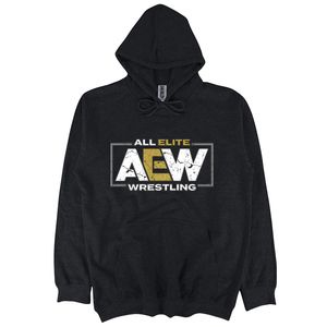 Felpa con cappuccio Brand All Elite Wrestling Aew da uomo in cotone nero con cerniera Sbz6241