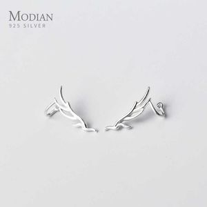 Design Real 925 Sterling Silver Fashion Line Wings Clip Earrings For Women Sweet Romantic Earing Female Jewelry 210707