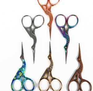 2021 Novo Durável Aço Inoxidável Vintage Vintage Clássico Bordado Tesoura 94mm Nail Art Cegonha Cegonha Pássaro Scissor Cutters Styling Ferramentas