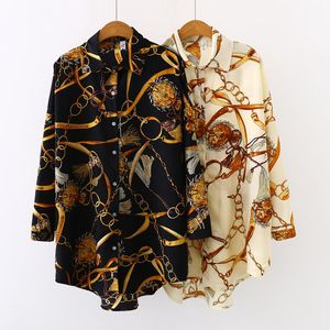 Fashion chained casual oversize Women Blouses Spring chiffon Blouse 3 4 sleeve Loose Casual Tops Shirts Blusas Mujer