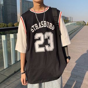 Iidossan Letter Print Tシャツメンズスポーツ半袖Tシャツバスケットボールジョガーズ服HIPHOP特大トップ210629