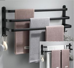 Towel Racks Hanger Matte Black Aluminum Rack Wall Mounted Holder Bathroom Organizer Bar Shelf Hook Kitchen