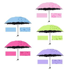 Umbrellas Umbrella Folded Bones Magic Flower Dome Rainy Day Courtyard Outdoor Sunshade Anti UV Black Rubber Cloth