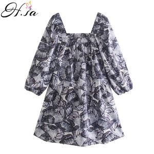 H.SA European Fashion Spring Summer Women Pleated Dresses Puff Sleeve Slash Neck Sweet Butterfly Dress 210417