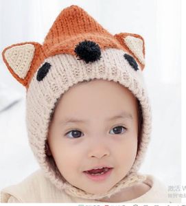 Vinter Fox Handgjord hatt Barnens öronskydd Stickad varm ullhatt GC620