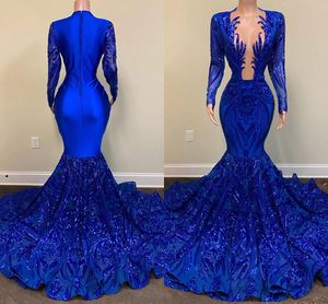 Długie rękaw Mermaid Prom Dresses 2022 Sparky Real Image Aplikacje Cekiny Fishtail African Evening Eneagament Suknie Recepcji