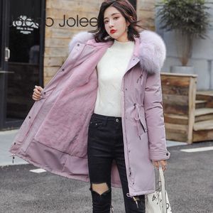 Jocoo Jolee Women Winter Long Parka Warm Velvet Faux Faux Fur Coats Daucal Drawstring Waist Pocket Hooded Jackets Overcoats 210619