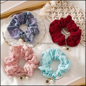 Gummischmuck Schmuck Ankunft Sommer Frauen Perlen elastische Bänder Spitze Scrunchies Mädchen Haargummi Assories Pferdeschwanzhalter Drop Lieferung 2021