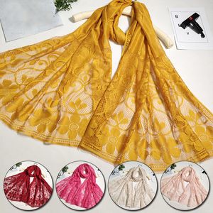 Nya Kvinnor Klipp Blommor Hollow Lace Silk Scarf Vår Höst Vinter Sjalar och Wraps Handduk Femme Summer Beach Pashmina