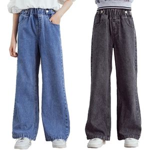 Jeans Autunno Inverno Bambini Bambini Pantaloni larghi dritti per ragazze grandi Pantaloni a vita alta in denim a gamba larga 12 13 anni