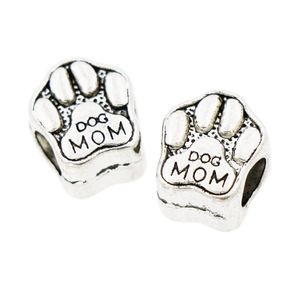 Alloy Dog Mom Foot Print Metal Big Hole Beads 10x11.2mm Tibetan Silver Fit European Charm Bracelet L1306 60pcs/lot