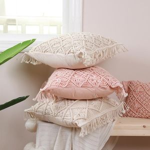 Cushion/Decorative Pillow Woven With Tassel Pillowcase Cotton Canvas Throw Cushion Cover Sofa Home Outdoor Office Decorative PillowCover 408
